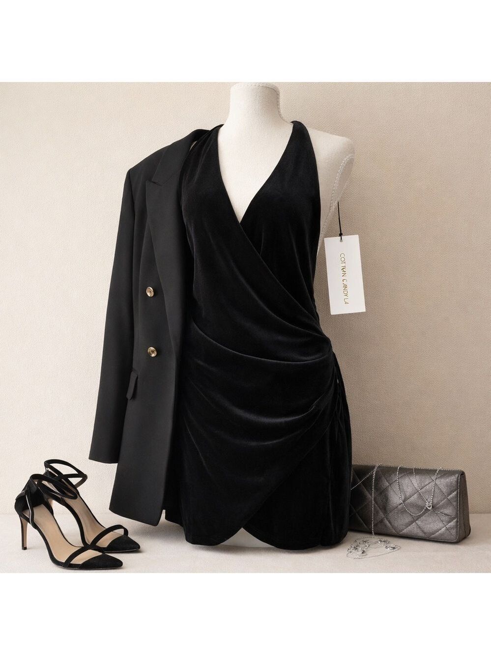 NWT Cotton Candy LA Black Velvet Mini Dress. Small